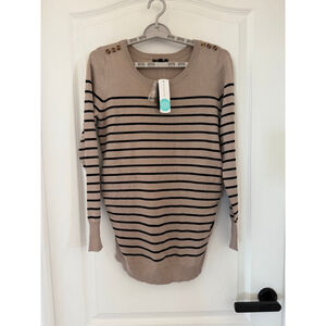 Women's Lety & Me Maternity Crew Neck Sweater M Beige Black Striped